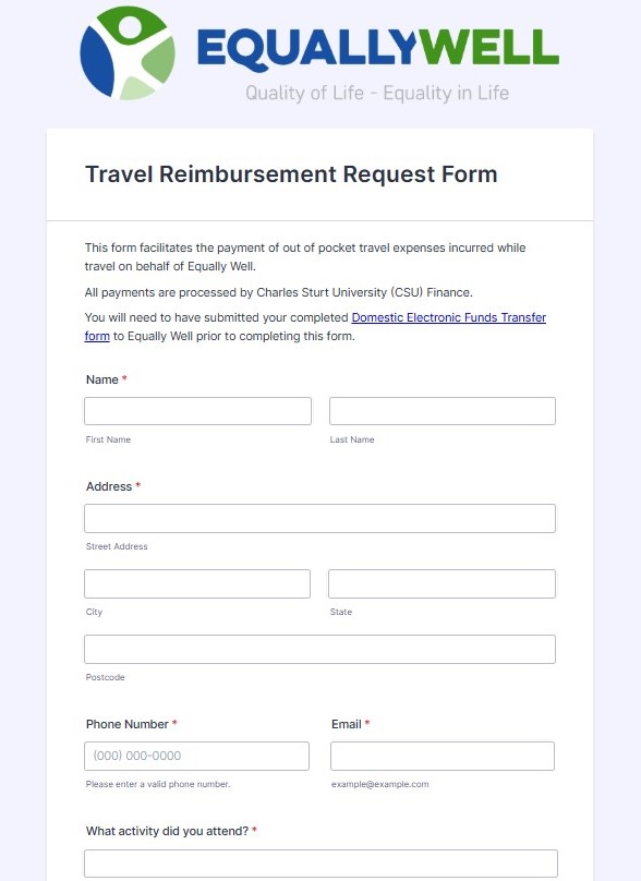 Travel reimbursement form image